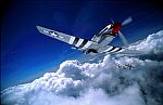 Photography of P51 Mustangs air to air over clouds