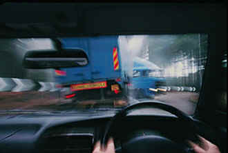 Jack-knifing lorry