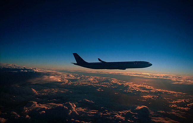 Air bus A340 at dusk.
