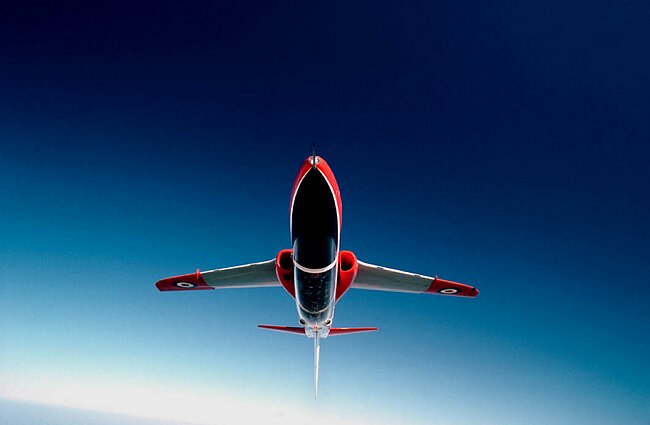 Inverted Hawk training aircraft.