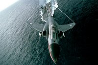 Royal Navy Phantom taking off from HMS Ark Royal.