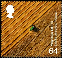 Millennium postage stamp of satellite farming.
